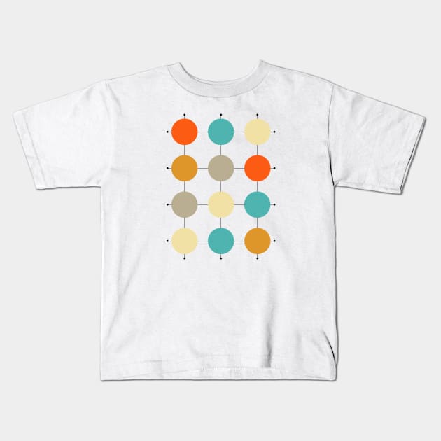 Orange Turquoise Cream Tan Circles on Grid Kids T-Shirt by OrchardBerry